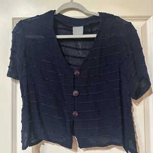 Button-Front Navy Short Sleeve Top